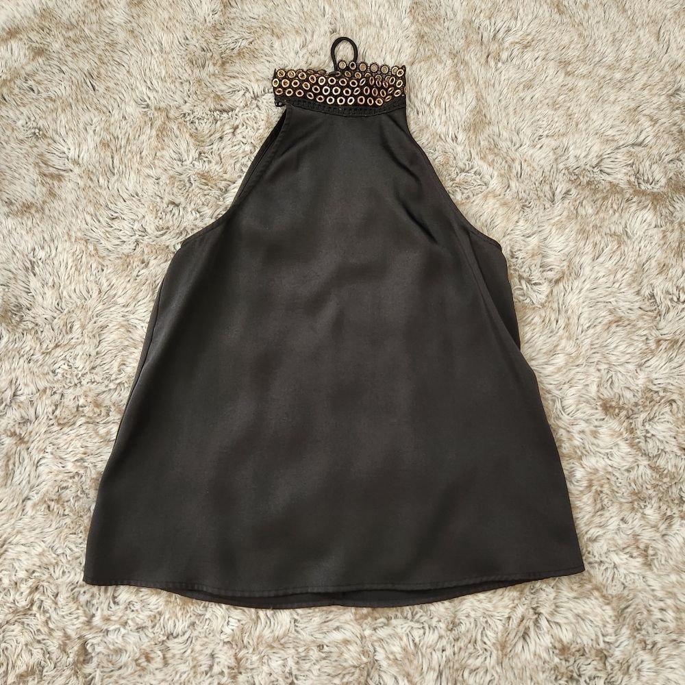 Sugar Lips‎ Grommet Neckline Halter Top Black and Copper Size Small
